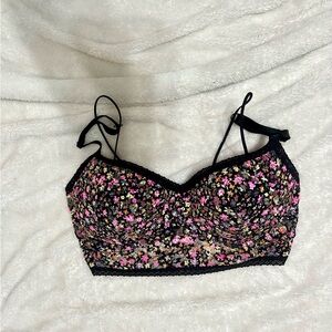 Victoria’s Secret Pink Floral Lace Bralette - Black and Pink